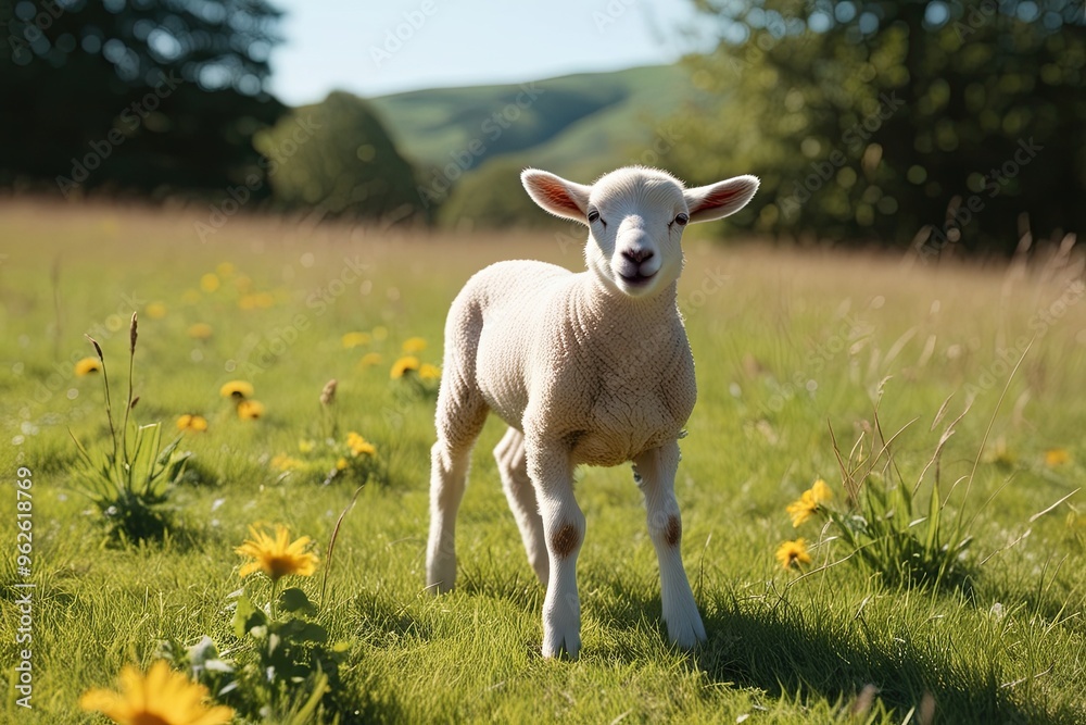 Joyful Innocent Digital Art of a Playful Lamb in a Sunny Glade Joyful Innocent Digital Art of a Playful Lamb in a Sunny Glade