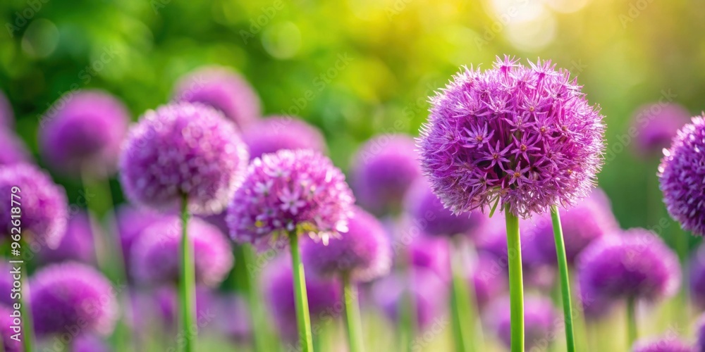 Allarium Onion with hairy purple flowers in a blurred summer garden background, Allarium, Onion, hairy flower Allarium Onion with hairy purple flowers in a blurred summer garden background, Allarium, Onion, hairy flower
