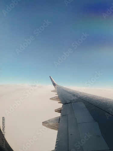 Traveling on a plane and airplane photo out the window