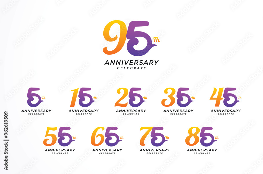 95 th Anniversary Modern Number Vector Design Collection 95 th Anniversary Modern Number Vector Design Collection
