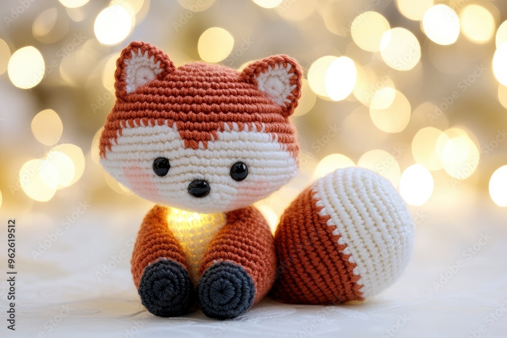 Fototapeta premium Adorable Crochet Fox Stuffed Animal Toy