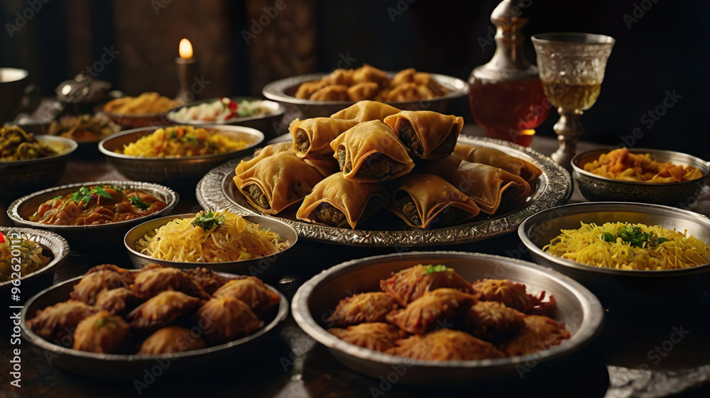 Top view eid al-fitr celebration with delicious food Top view eid al-fitr celebration with delicious food