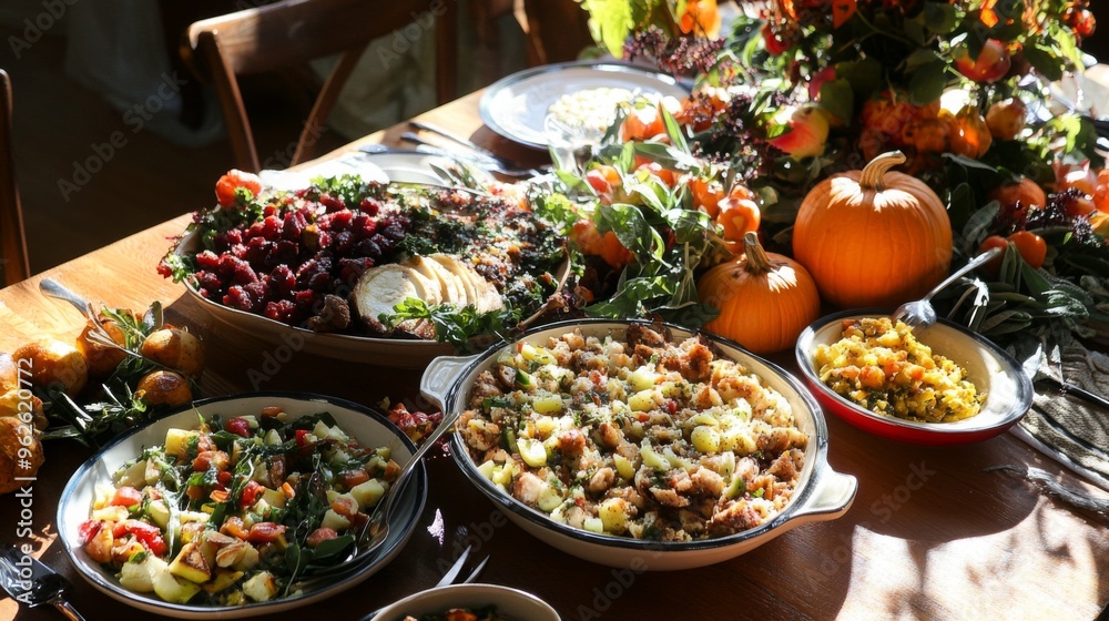 A Table Setting of Roasted Vegetables, Pumpkins, and Herbs A Table Setting of Roasted Vegetables, Pumpkins, and Herbs