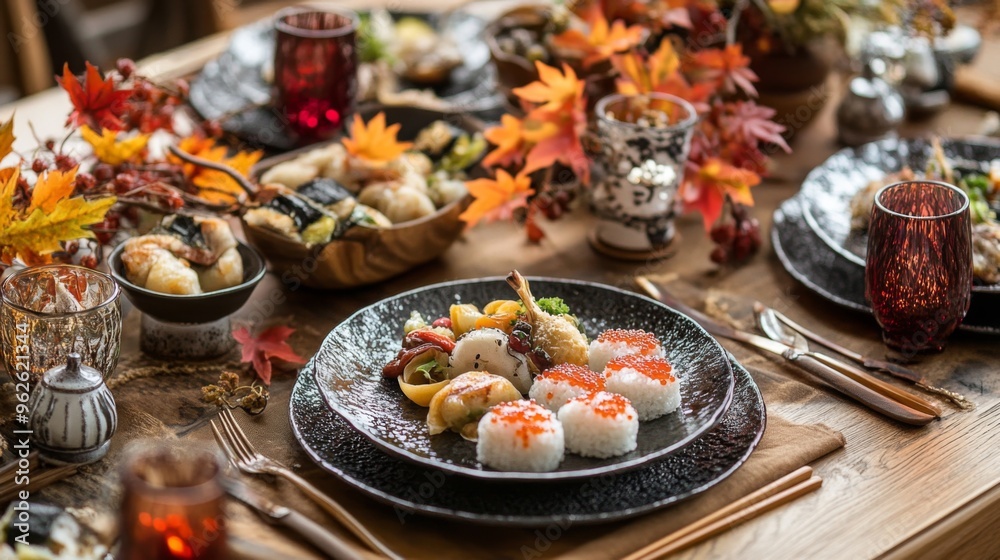 Gourmet Sushi and Autumnal Table Setting Gourmet Sushi and Autumnal Table Setting