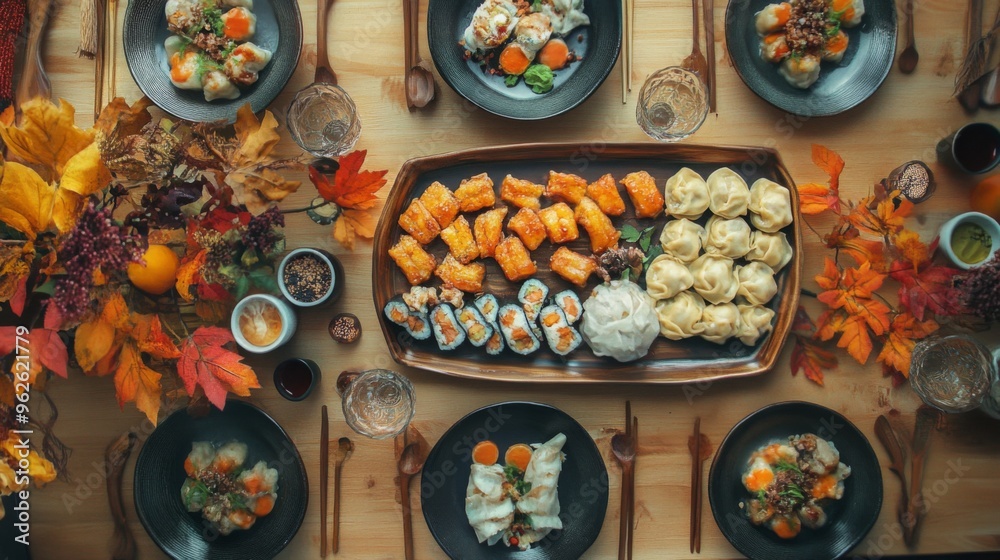 Asian Cuisine Table Setting with Fall Decor Asian Cuisine Table Setting with Fall Decor