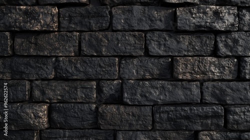 A high-resolution close-up of an old black brick wall, showcasing a richly textured surface with numerous bricks. 