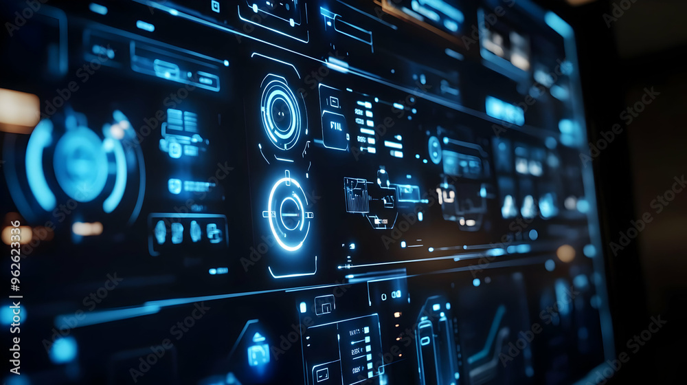 Futuristic Digital Interface with Blue Glowing Elements - Illustration Futuristic Digital Interface with Blue Glowing Elements - Illustration