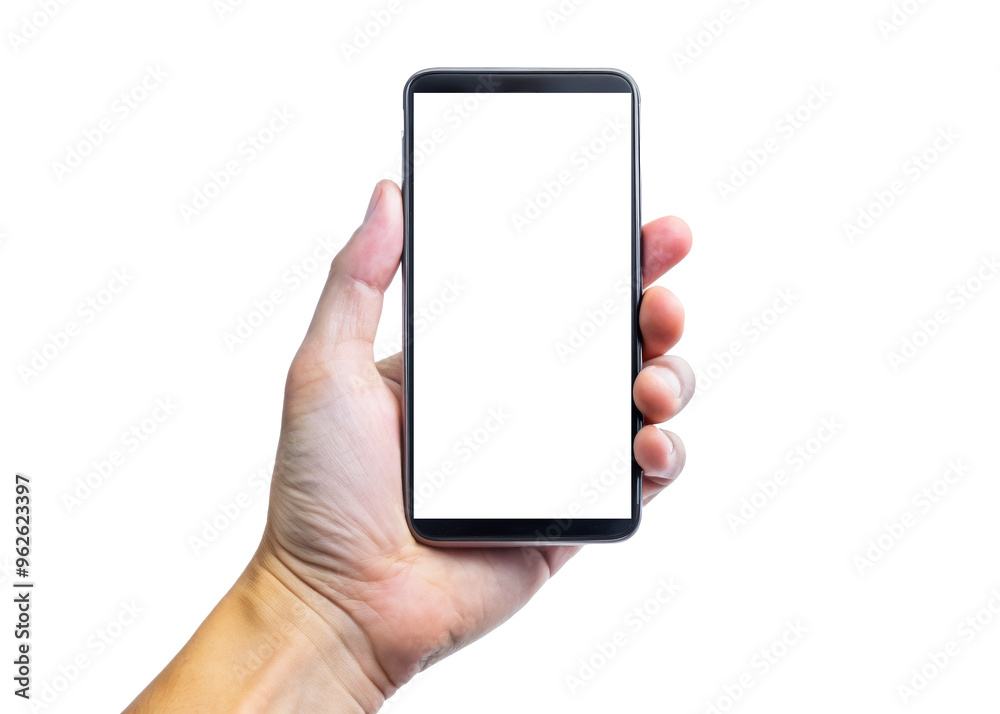 Hands Holding Smartphone with Blank Screen Isolated on White Background Hands Holding Smartphone with Blank Screen Isolated on White Background