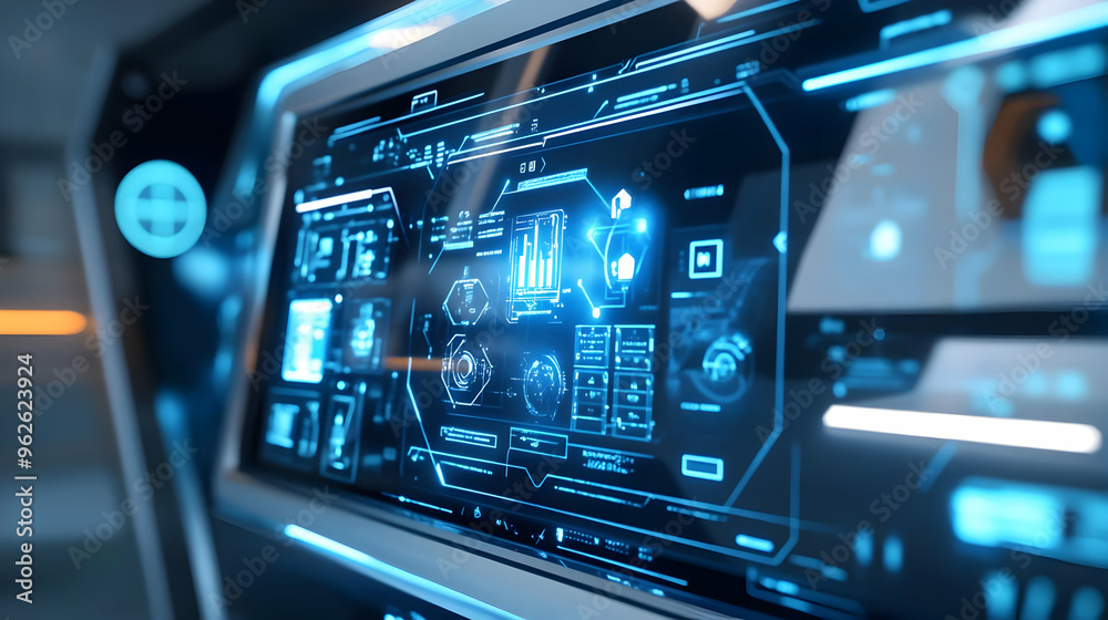 Futuristic Interface with Blue Glowing Lines, 3D Render Futuristic Interface with Blue Glowing Lines, 3D Render