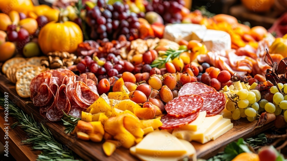 Gourmet Cheese Board with Salami, Grapes, and Apricots Gourmet Cheese Board with Salami, Grapes, and Apricots