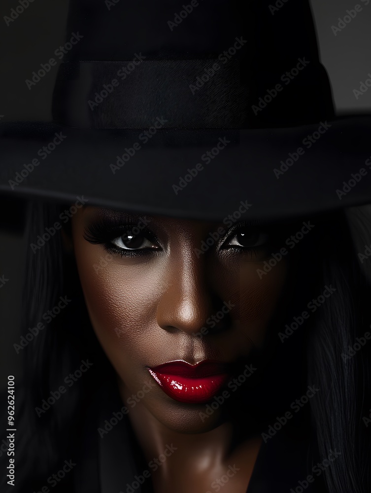 Mysterious Woman with Red Lipstick and Black Hat Mysterious Woman with Red Lipstick and Black Hat