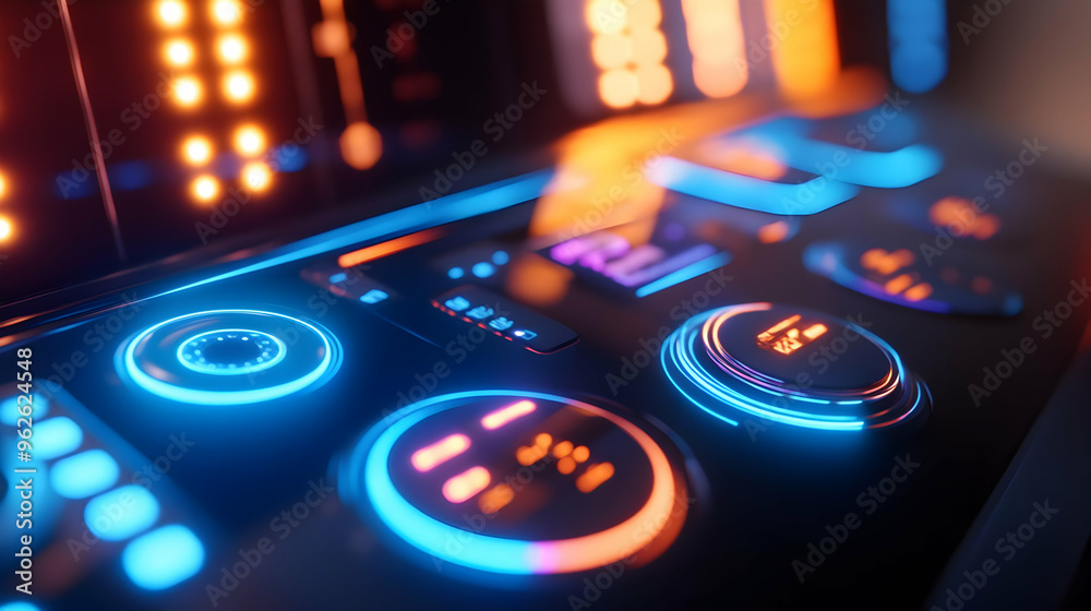 3D Futuristic Interface Design with Blue and Orange Neon Lights 3D Futuristic Interface Design with Blue and Orange Neon Lights