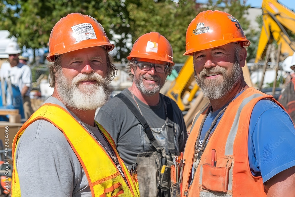 Construction Workers Wearing Hard Hats and Safety Vests Construction Workers Wearing Hard Hats and Safety Vests