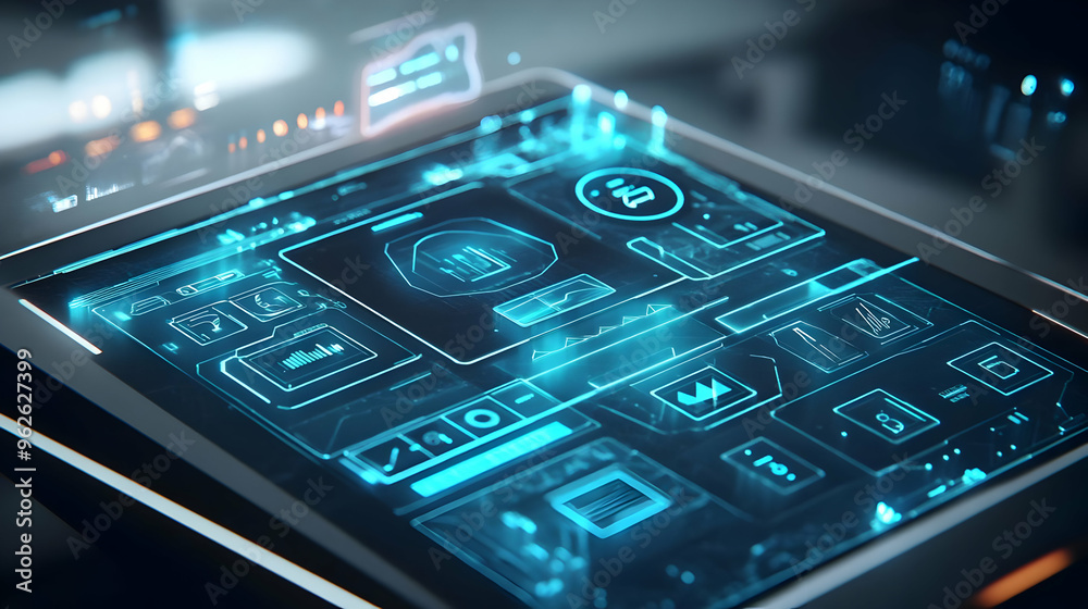 Futuristic Interface: Abstract Background with Blue Neon Lights Futuristic Interface: Abstract Background with Blue Neon Lights