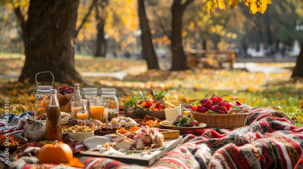 Fall Picnic Feast with Delectable Food and Drinks