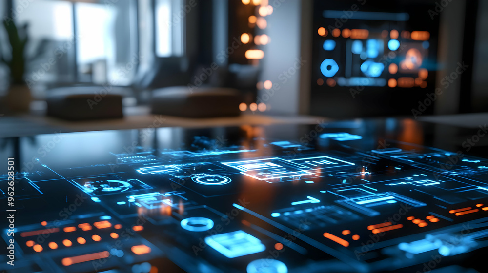 Futuristic Smart Home Control Panel - 3D Illustration Futuristic Smart Home Control Panel - 3D Illustration