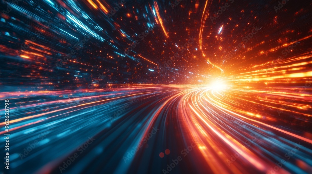 Obraz premium Dynamic High-Speed Lines Captured in Technological Bliss: Cinematic Lighting Showcases Motion Blur and Intricate Details. abstract graphic Resources, banner design, pattern design, web background 