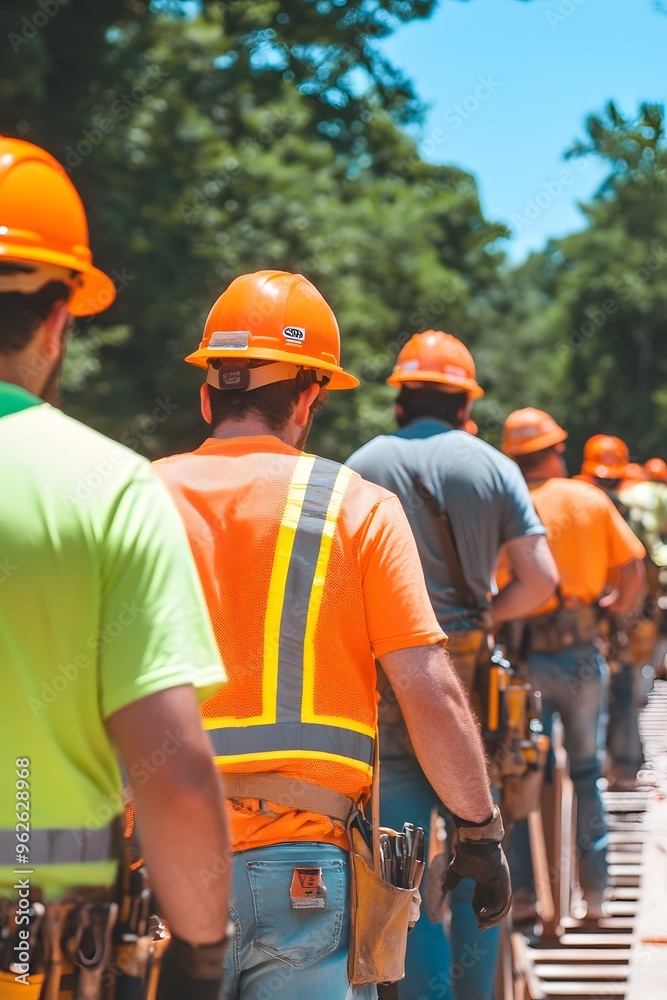 Construction Workers Wearing Hard Hats and Safety Vests Construction Workers Wearing Hard Hats and Safety Vests