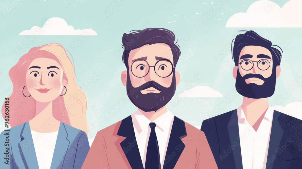 Three men and a woman are standing together Three men and a woman are standing together
