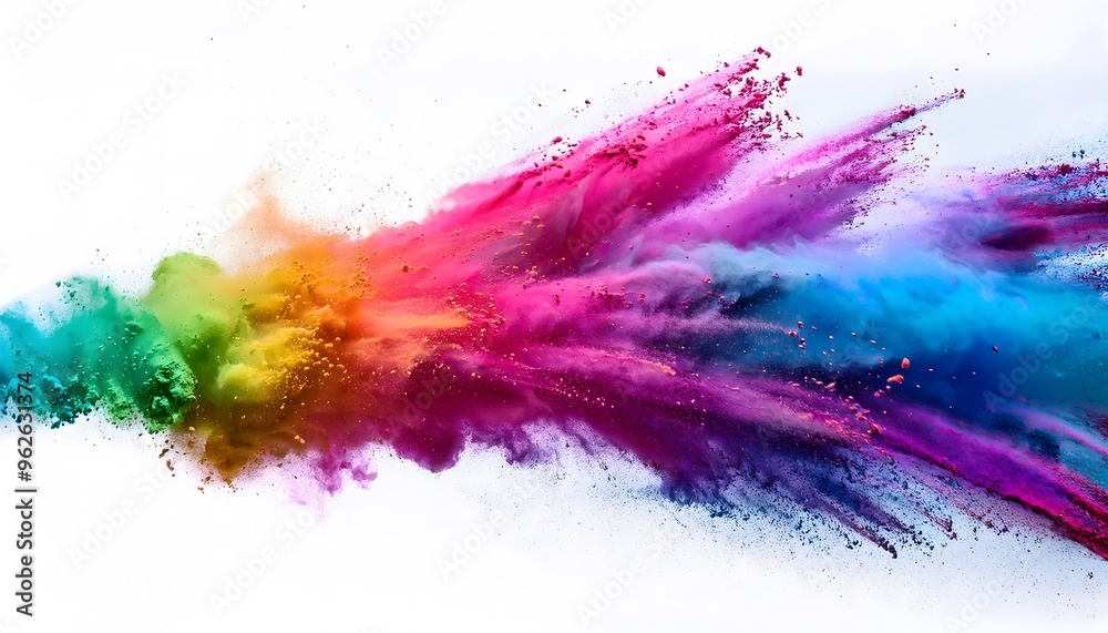 Fototapeta premium Splash of colorful powder on white background. Capture the essence of fluid movement in vibrant abstract compositions.