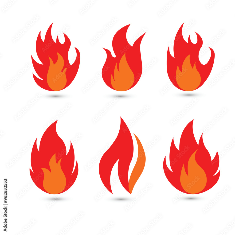 Red Fire Flames Set isolated on White Background, Vector Illustration
Red Fire Flames Set isolated on White Background, Vector Illustration