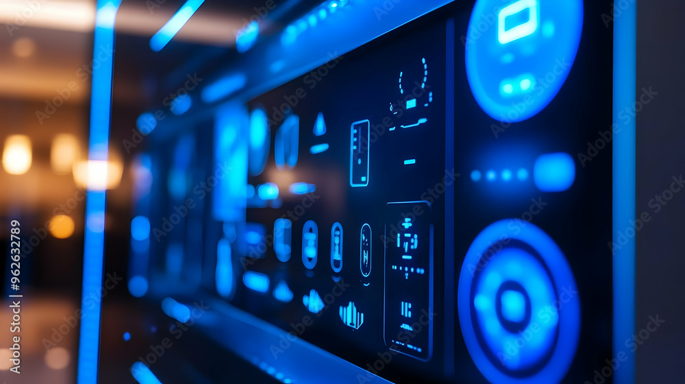 Futuristic Interface Design with Blue Glowing Buttons - Illustration Futuristic Interface Design with Blue Glowing Buttons - Illustration