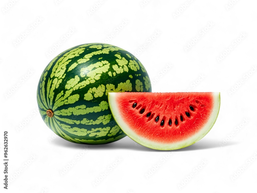watermelon fruit and slices isolated white background watermelon fruit and slices isolated white background