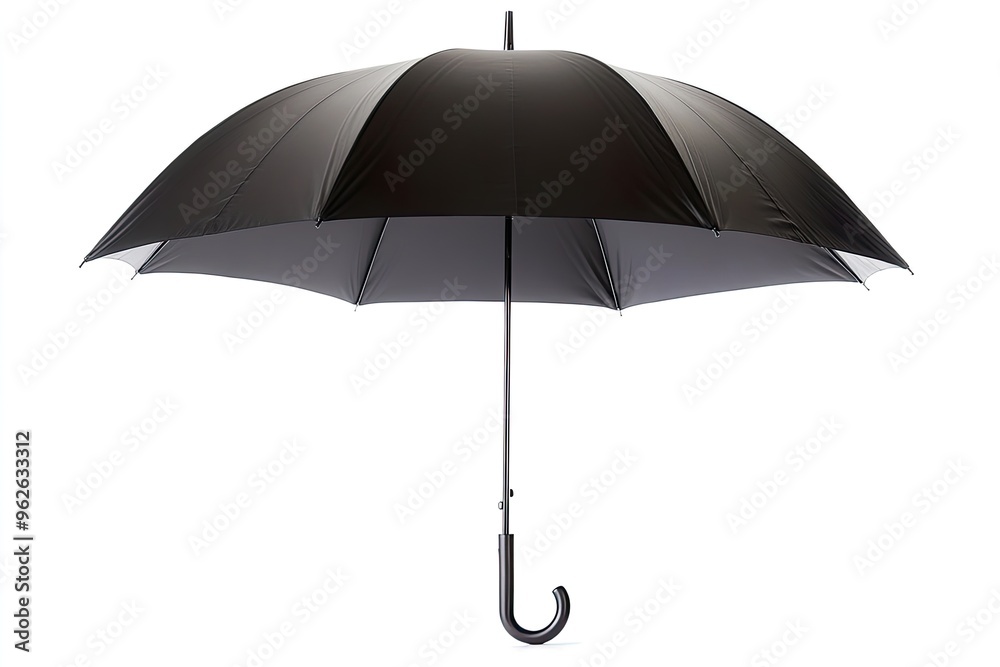 Black umbrella open against a white background. Black umbrella open against a white background.