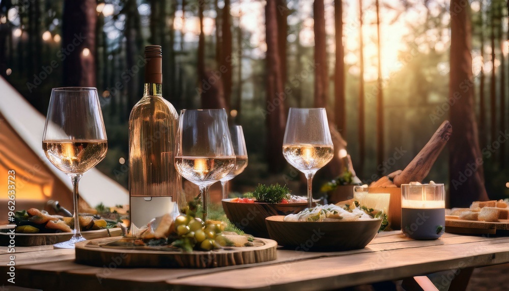 Outdoor dining at a glamping site. Outdoor dining at a glamping site.