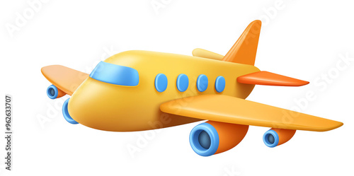 3d render of cute airplane on transparent background