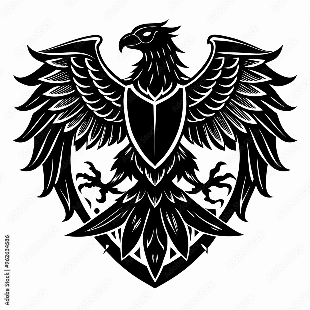 Obraz premium Majestic Eagle Emblem in Monochrome Heraldic Style with Intricate Details