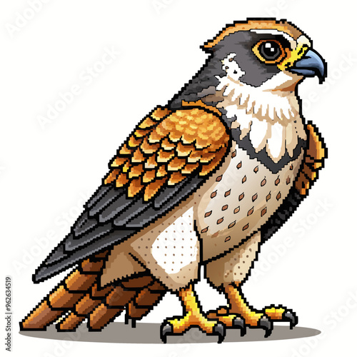 Pixel Art Falcon Retro Style Bird Illustration in Vintage Design