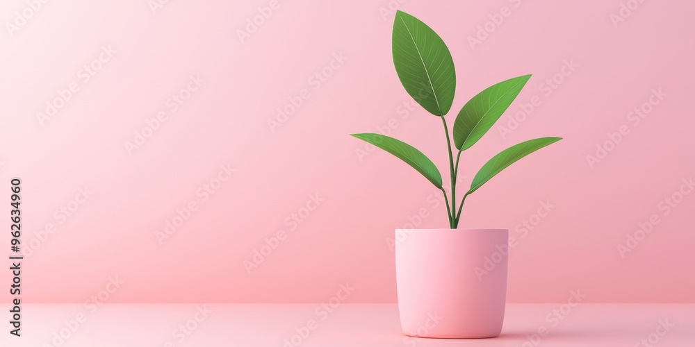 minimalist 3d render of a green plant in a pastel pink pot on a pink background - eco-friendly design concept minimalist 3d render of a green plant in a pastel pink pot on a pink background - eco-friendly design concept