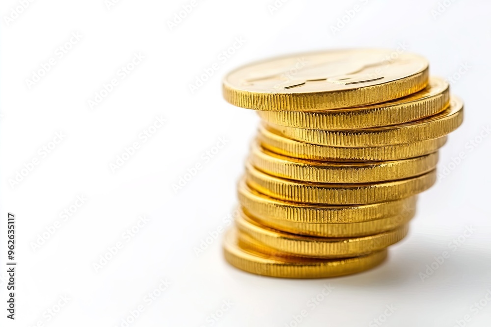 Stacked gold coins on a white background. Stacked gold coins on a white background.