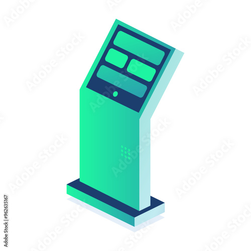 Isometric subway or train station interactive terminal isolated on white background. Providing information to passengers about ticket purchasing.