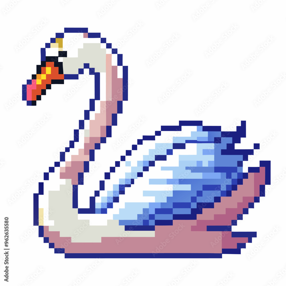 Fototapeta premium Pixel Art Swan Retro Styled Digital Bird Illustration in Classic 8 Bit Design