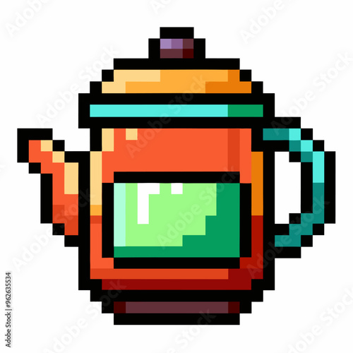 Pixel Art Teapot Illustration with Retro Design and Bright Colors