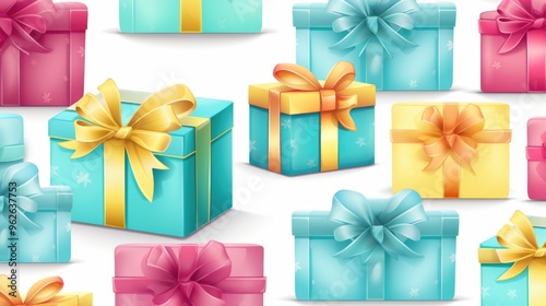 Vibrant Gift Boxes with Elegant Bows Seamless Pattern