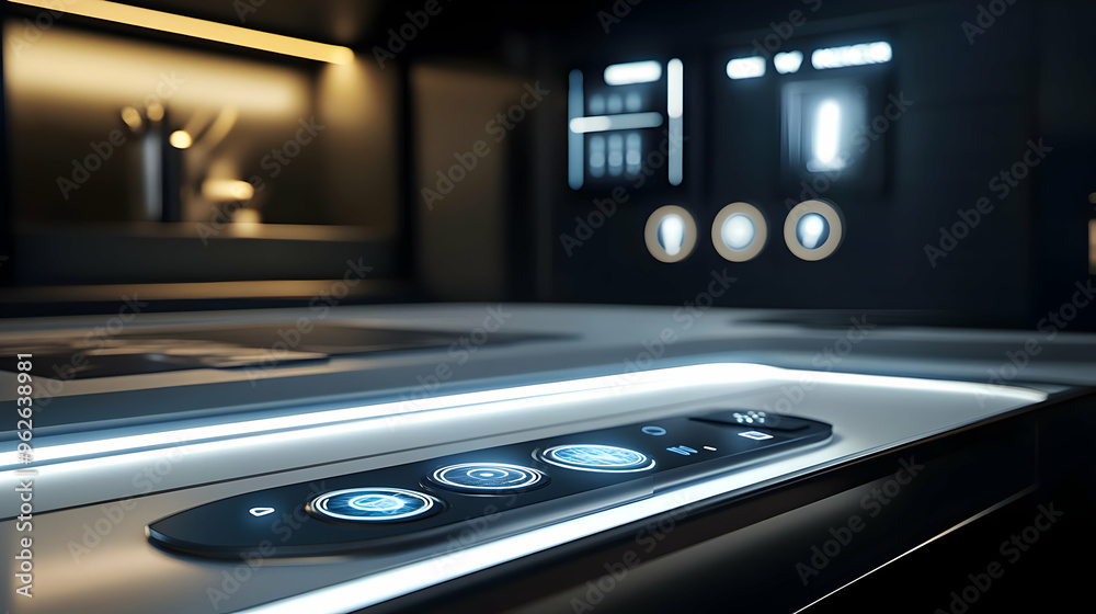 Futuristic Control Panel with Illuminated Buttons 3D Illustration Futuristic Control Panel with Illuminated Buttons 3D Illustration