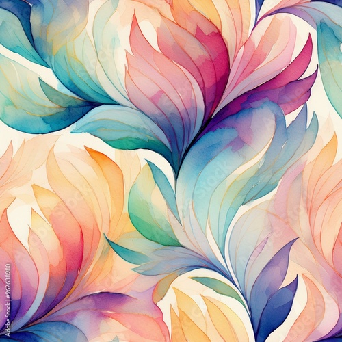 Watercolor Colorful Pastel Floral Leafy Seamless Pattern
