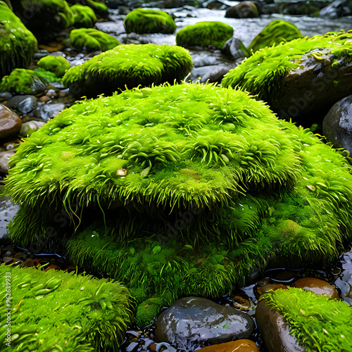 Wet Green Moss On A Large Rock photo