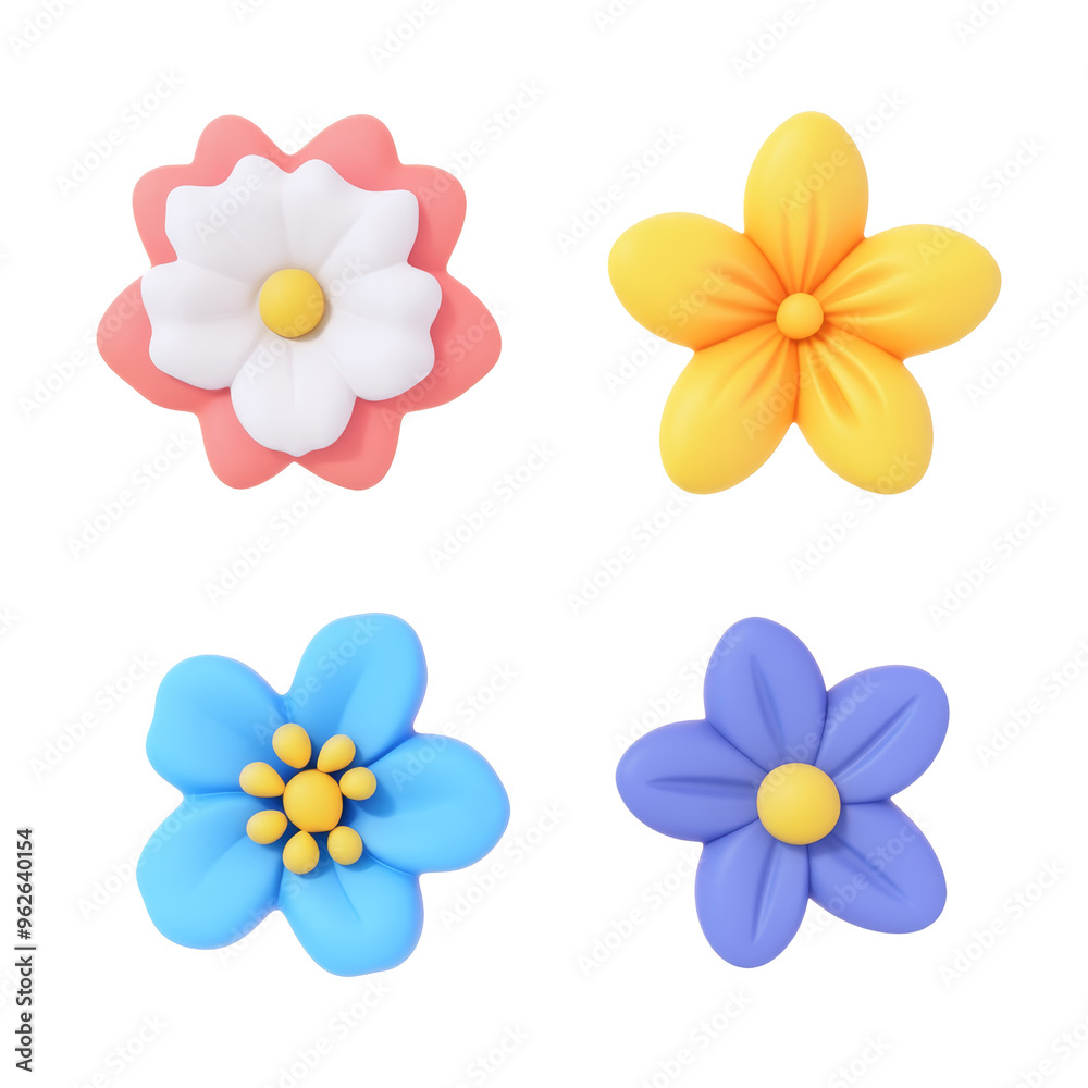 set of colorful flowers 3d render icon isolated on transparent background cutout set of colorful flowers 3d render icon isolated on transparent background cutout