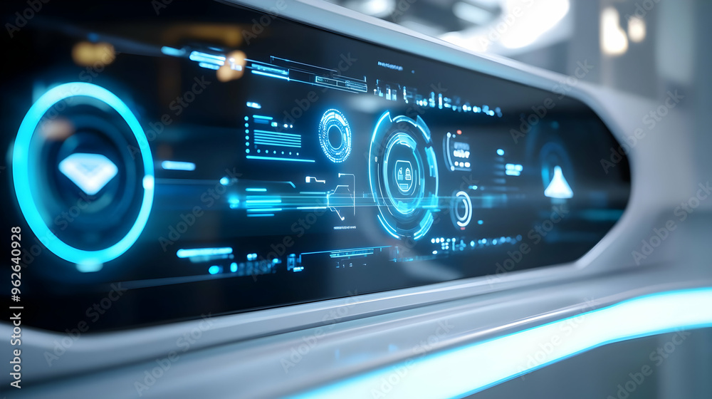 Futuristic Interface Design With Blue Glowing Lights 3D Illustration