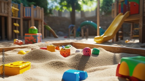 Wallpaper Mural A playground sandbox with colorful toys, showing a fun and playful environment under the bright sun of a summer day Torontodigital.ca