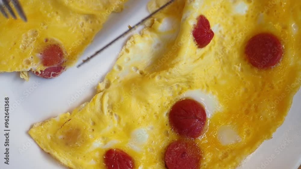 Egg Omelette with sausage on table Egg Omelette with sausage on table