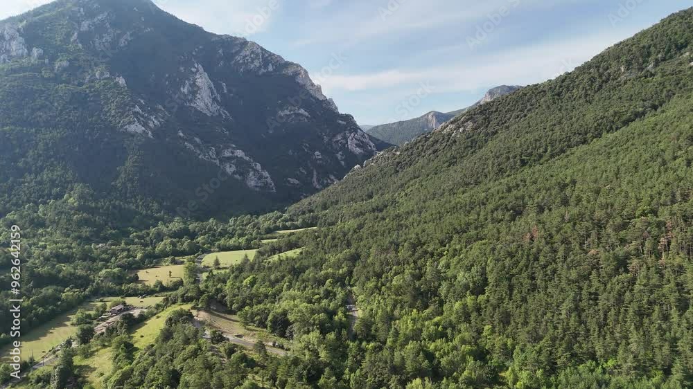 Landscape of the mountains, plains, valley and forest of Puilaurens in Occitanie in France Landscape of the mountains, plains, valley and forest of Puilaurens in Occitanie in France