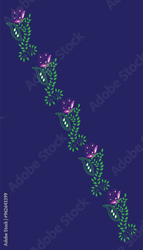 Hand draw traditional floral print design, Summer horizontal banner with colorful design, 