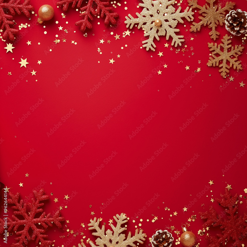 red christmas background with snowflakes, Red background with white snowflakes and stars on the edges, creating an elegant Christmas atmosphere red christmas background with snowflakes, Red background with white snowflakes and stars on the edges, creating an elegant Christmas atmosphere