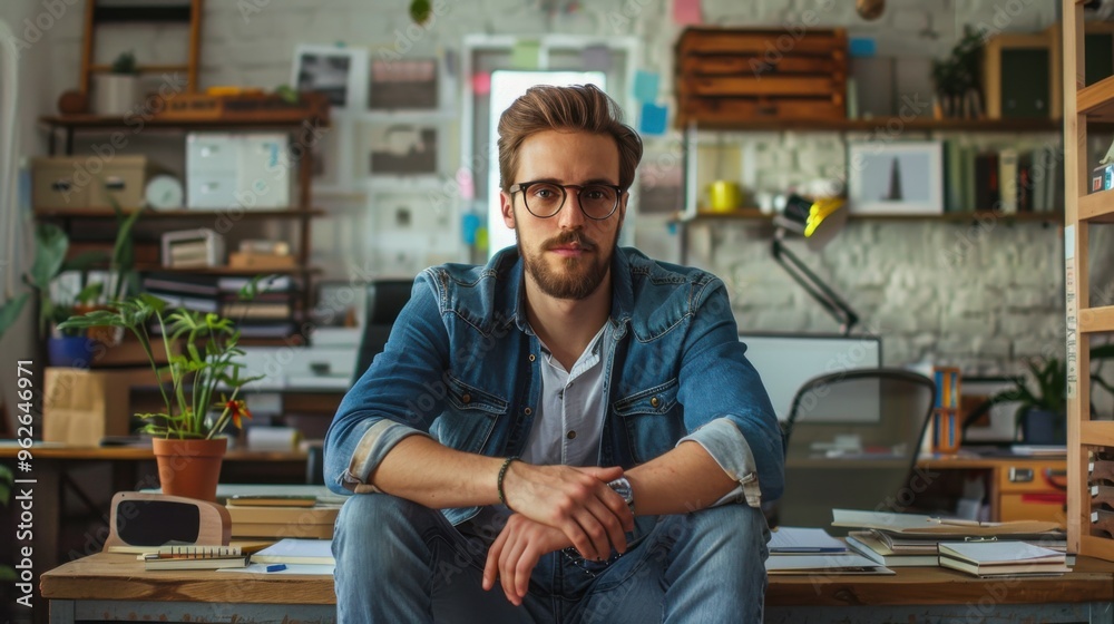 Portrait of a Smiling Businessman Standing with Arms Crossed in Office, Confident Professional Exuding Leadership and Success in a Modern Workplace Portrait of a Smiling Businessman Standing with Arms Crossed in Office, Confident Professional Exuding Leadership and Success in a Modern Workplace
