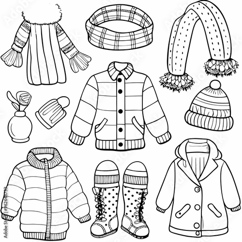 Winter Clothing Set Illustration for Coloring Books and Craft Projects